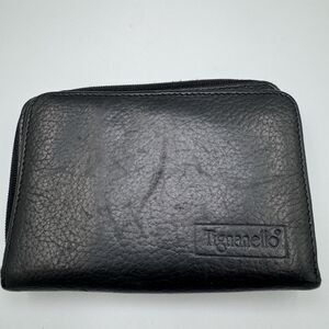 Tignanello Black Soft Leather Wallet Small Zippered Vintage Bi-fold Zipper